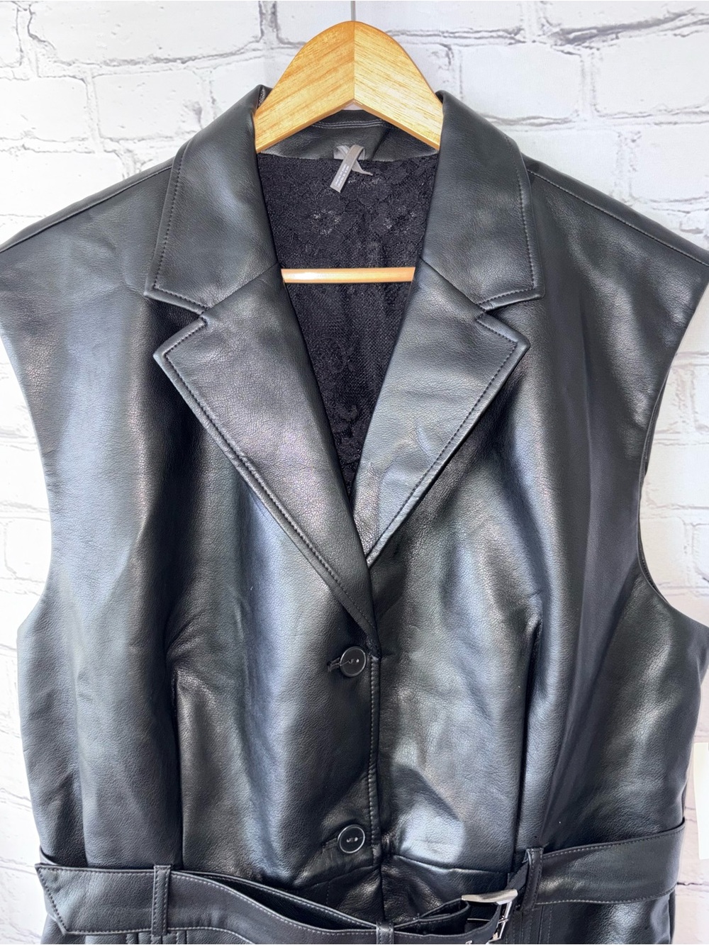 Anthropologie Black Faux Leather Blazer Romper Sleeveless Belt Pockets NWT $178 - Picture 3 of 16